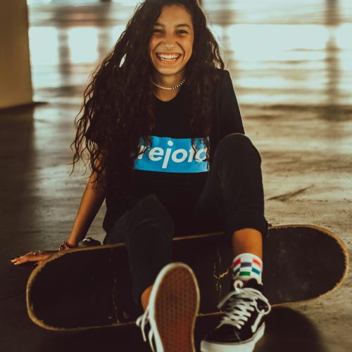 A woman skateboarder
